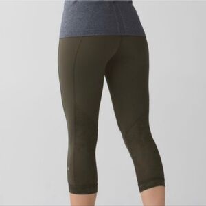 Lululemon Run for Days Camo Crop Green Leggings Rose Gold Zipper sz 8